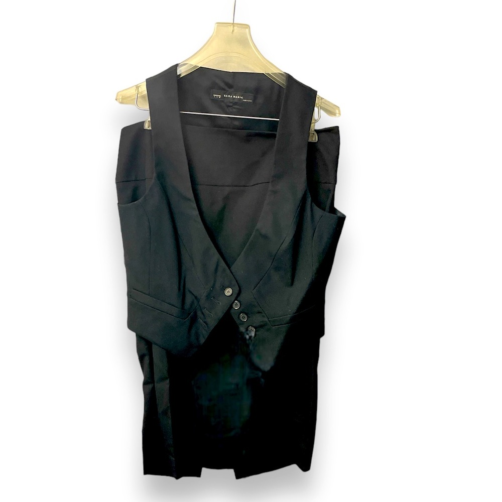 Zara Basic Black Tuxedo Vest Business Suit Set (Sz L/8)